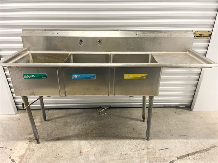 Three Compartment Sink With Return 75" X 24" Without Hardware