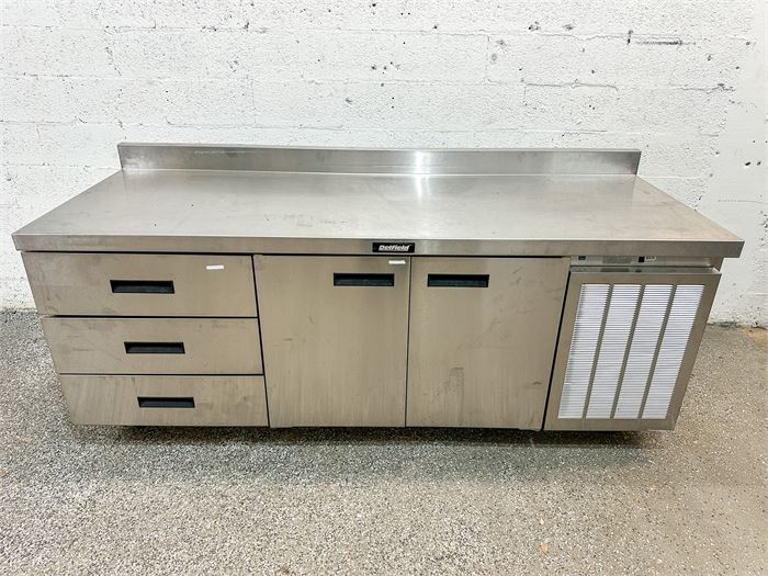 Delfield 84" Refrigerated Stainless Work Top Prep Table With 3 Drawers